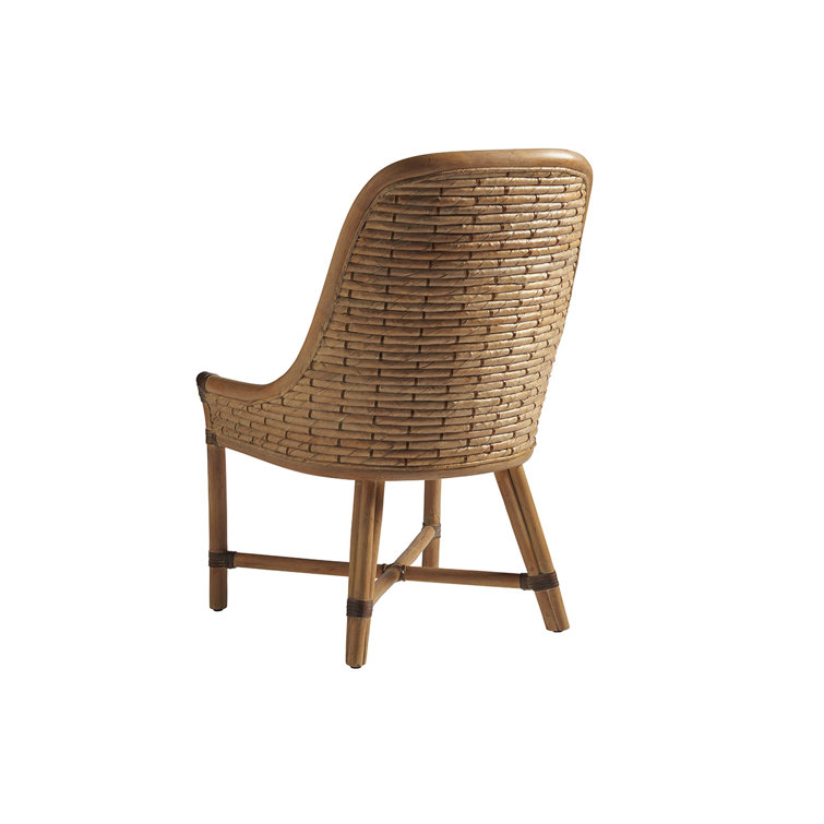 Golden Maize Leather-Strapped Rattan Side Chair with Upholstered Seat