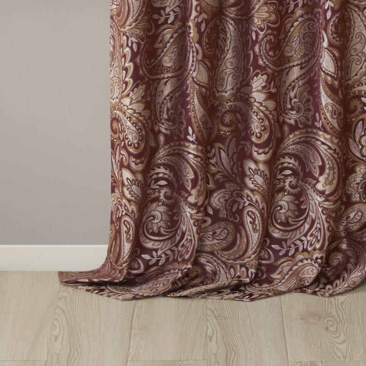 Navy Faux Silk Paisley Jacquard Curtain Panel Pair