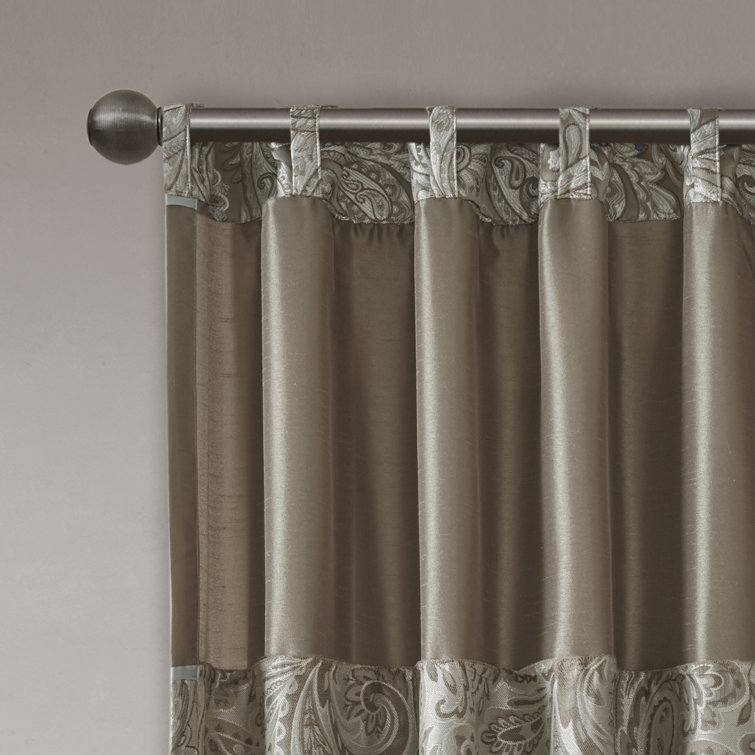 Black Faux Silk Jacquard Light-Filtering Curtain Panel Pair
