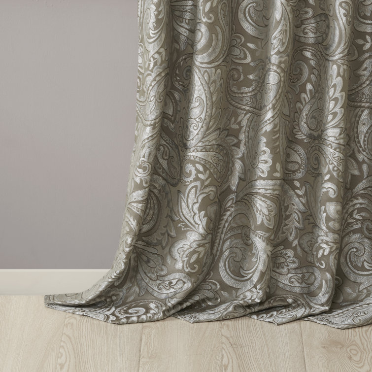 Navy Faux Silk Paisley Jacquard Curtain Panel Pair
