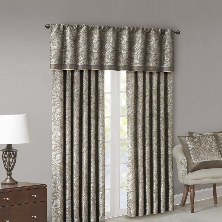 Navy Faux Silk Paisley Jacquard Curtain Panel Pair