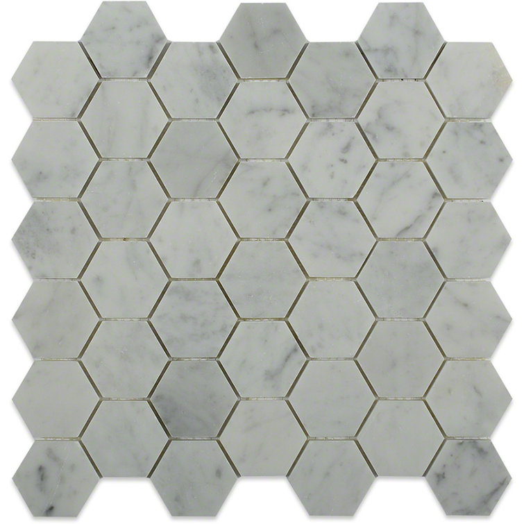 White Carrara 2" Hexagon Polished Marble Mosaic Tile