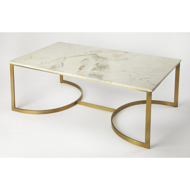 Rectangular White Marble and Gold Iron Coffee Table