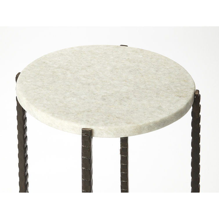 Twisted Iron Legs White Marble Round End Table