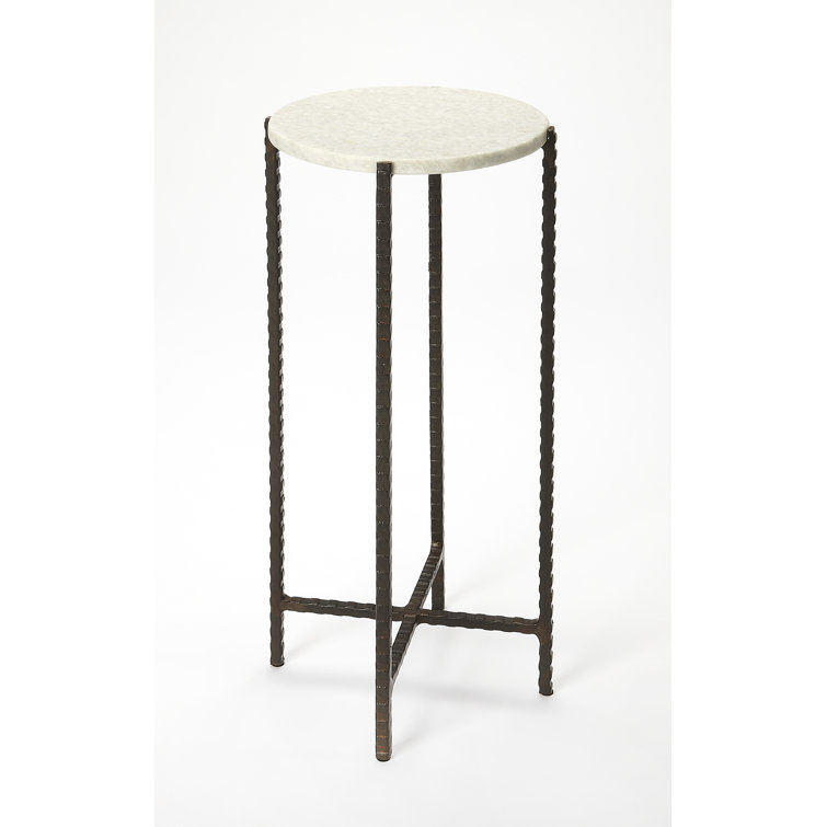 Twisted Iron Legs White Marble Round End Table