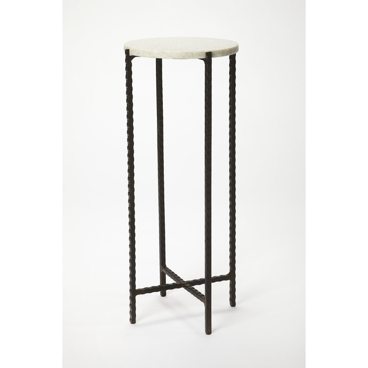 Twisted Iron Legs White Marble Round End Table