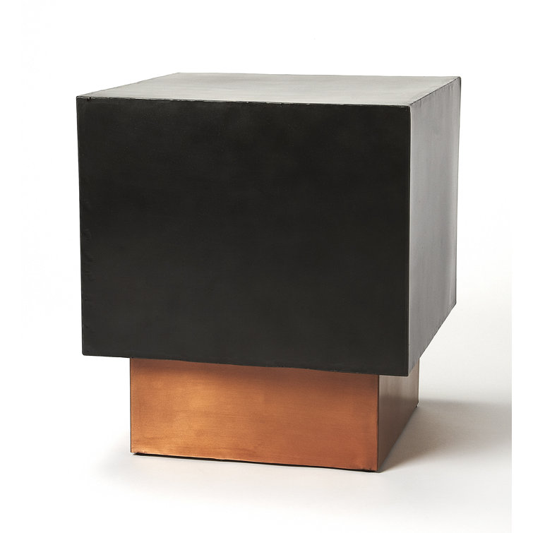 Solomon Contemporary Black and Copper Square Metal Side Table