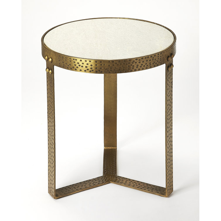 Elegant Round White Marble and Gold Metal Side Table