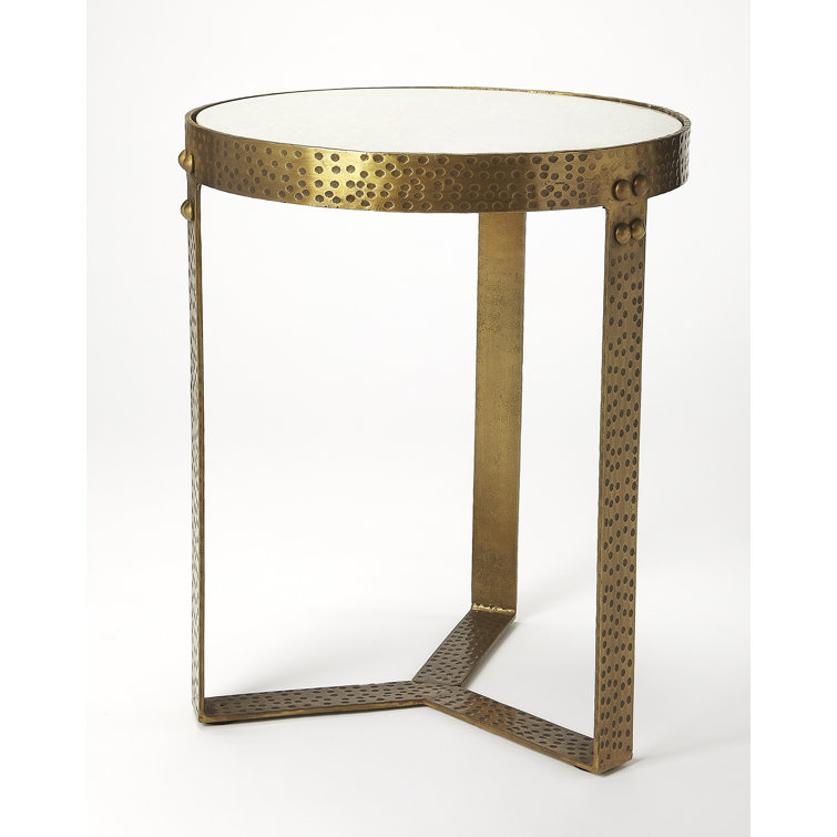 Elegant Round White Marble and Gold Metal Side Table