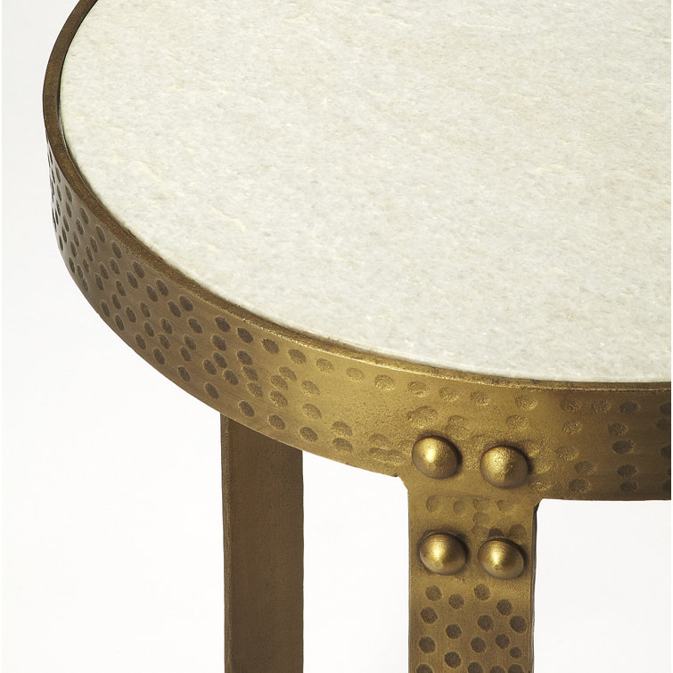 Elegant Round White Marble and Gold Metal Side Table