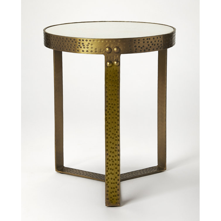 Elegant Round White Marble and Gold Metal Side Table