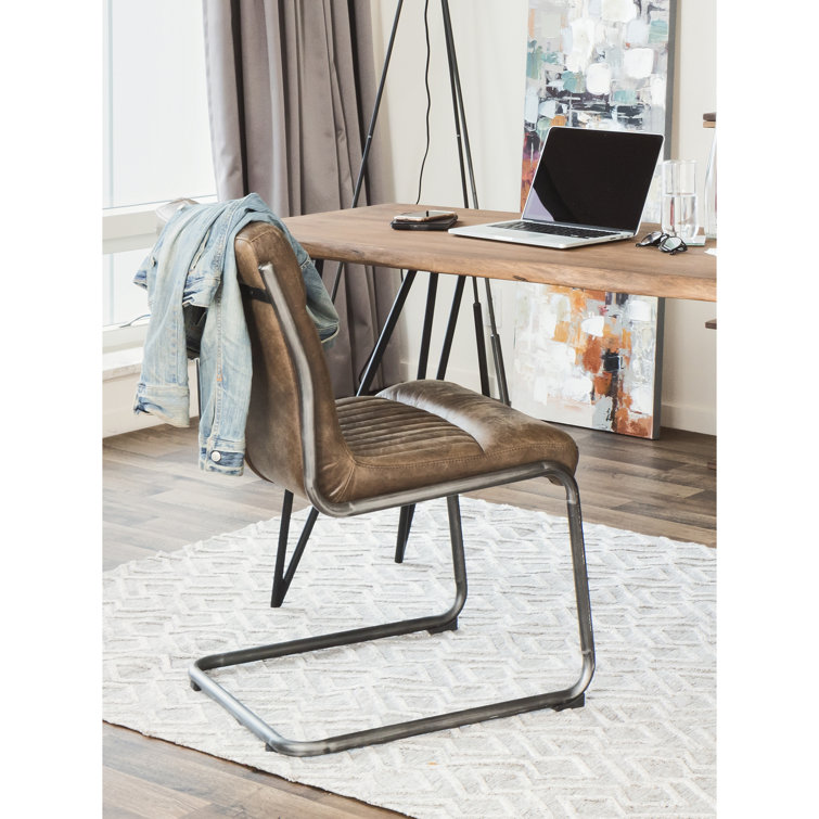 Transitional Black Genuine Leather Upholstered Side Chair