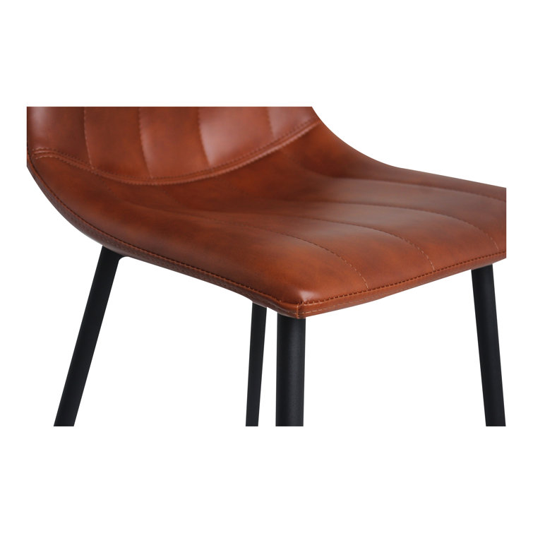 Brown Vegan Leather and Steel Counter Stools, Set of 2