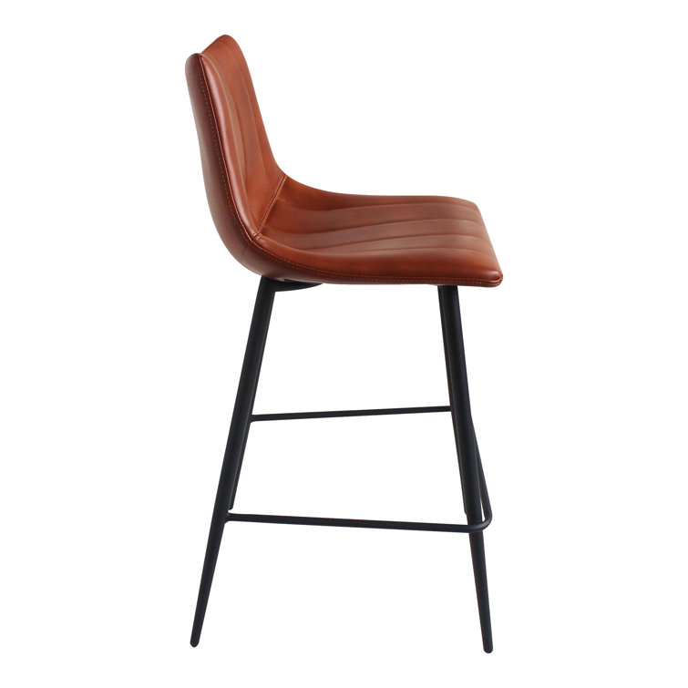 Brown Vegan Leather and Steel Counter Stools, Set of 2