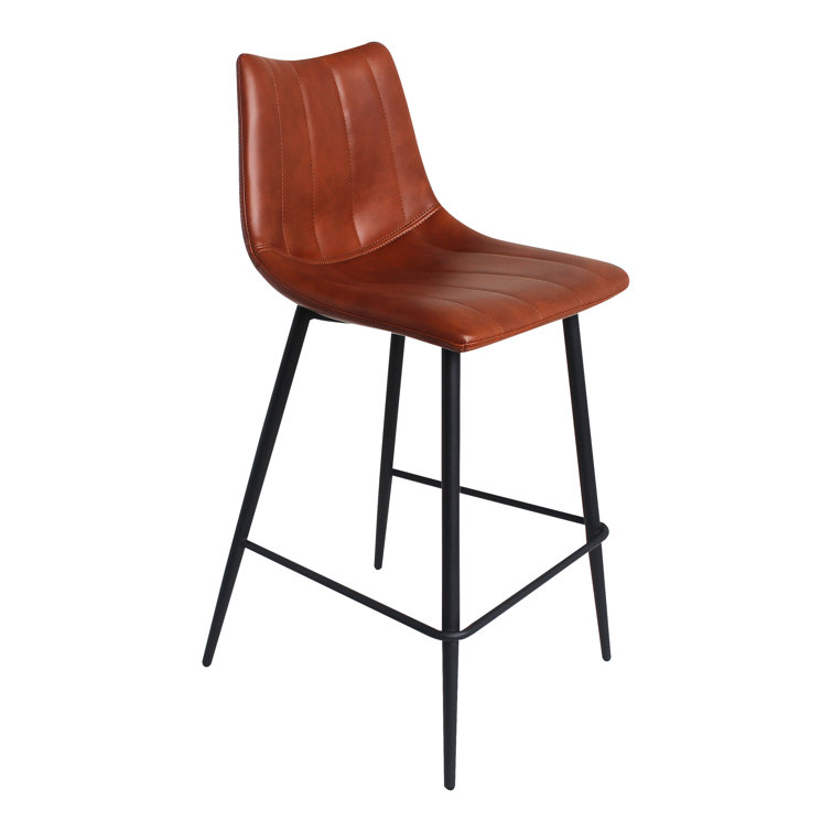 Brown Vegan Leather and Steel Counter Stools, Set of 2