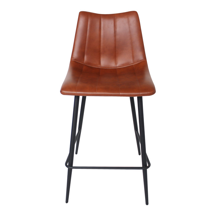 Brown Vegan Leather and Steel Counter Stools, Set of 2
