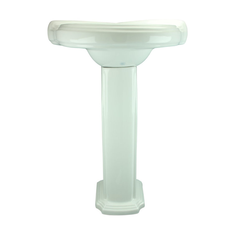 White Ceramic Corner Pedestal Bathroom Sink with Overflow