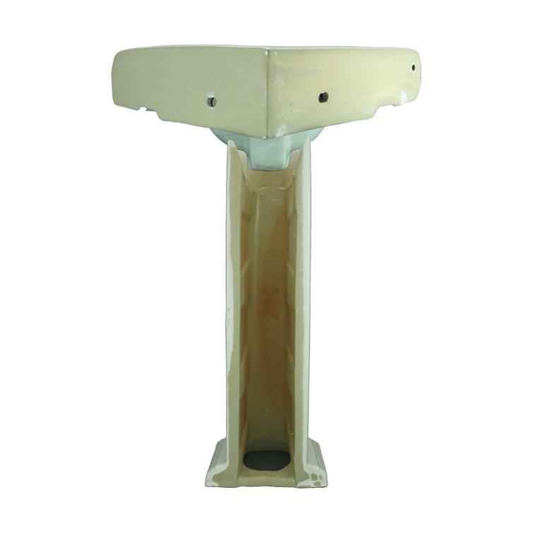 White Ceramic Corner Pedestal Bathroom Sink with Overflow