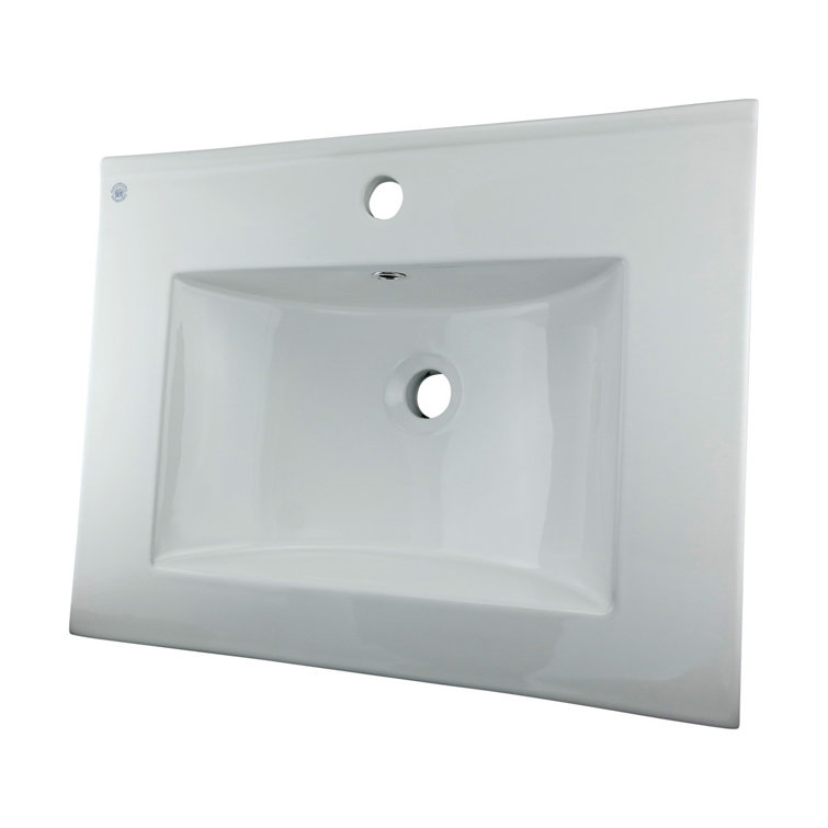 Luke 24'' White Porcelain Drop-In Bathroom Sink with Overflow