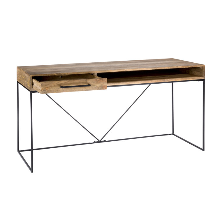 Industrial-Scandinavian Solid Mango Wood Home Office Desk with Iron Base