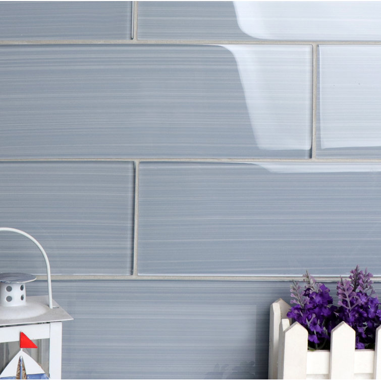 Soft Gray 4" x 12" Hand Painted Glass Subway Tile