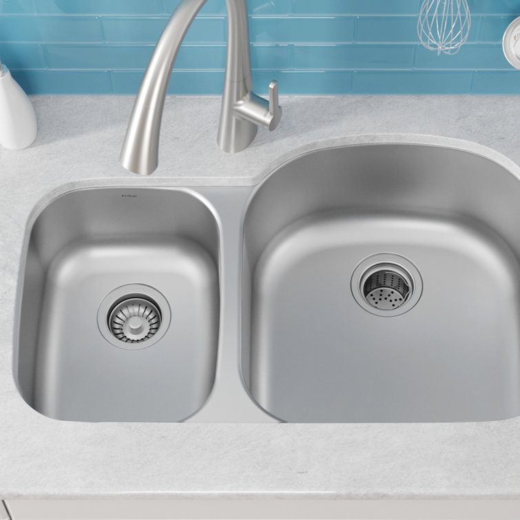 Kraus 32-inch Satin Stainless Steel Undermount Double Bowl Kitchen Sink