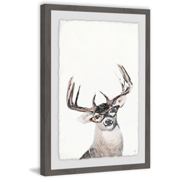 Nerdy Deer Framed Canvas Print in Gray Frame