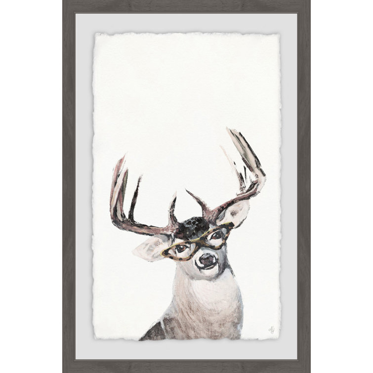 Nerdy Deer Framed Canvas Print in Gray Frame