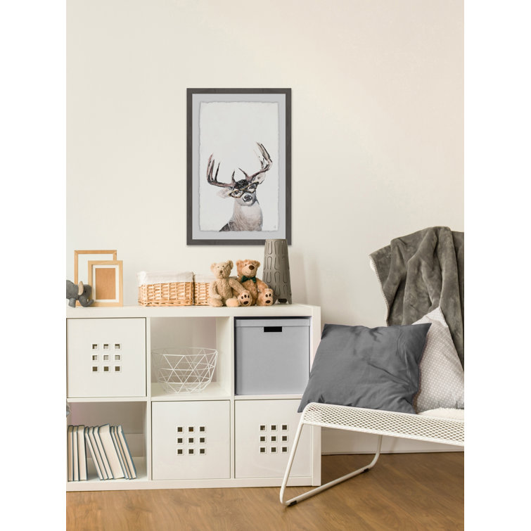 Nerdy Deer Framed Canvas Print in Gray Frame