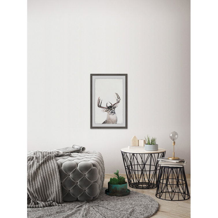 Nerdy Deer Framed Canvas Print in Gray Frame