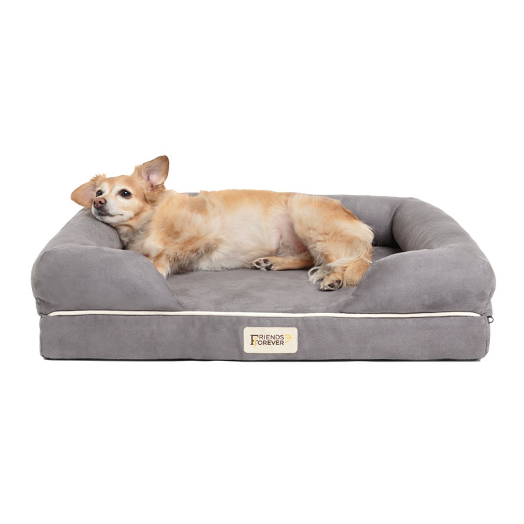 Small Gray Orthopedic Memory Foam Dog Bed with Bolster
