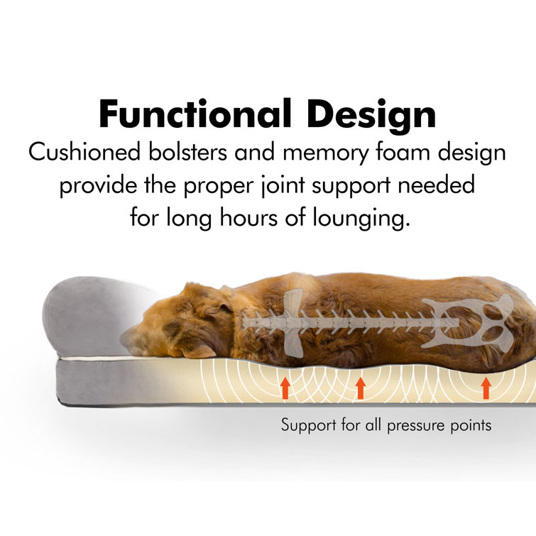 Large Khaki Orthopedic Memory Foam Dog Bed with Bolster