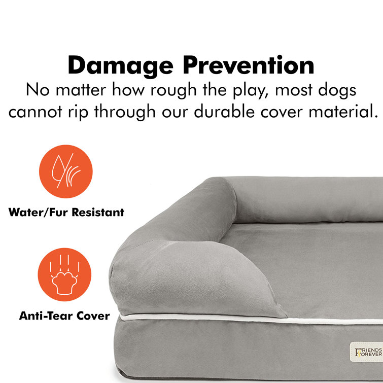 Small Gray Orthopedic Memory Foam Dog Bed with Bolster