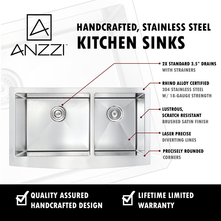 Elysian 36" Stainless Steel Farmhouse Double Bowl Kitchen Sink