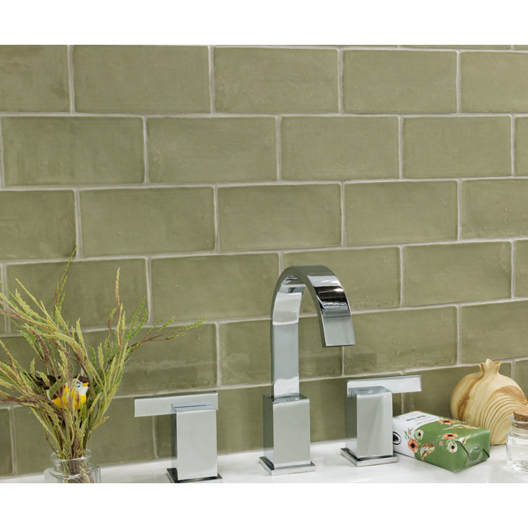 Messi 3" x 6" Polished Green Ceramic Subway Wall Tile