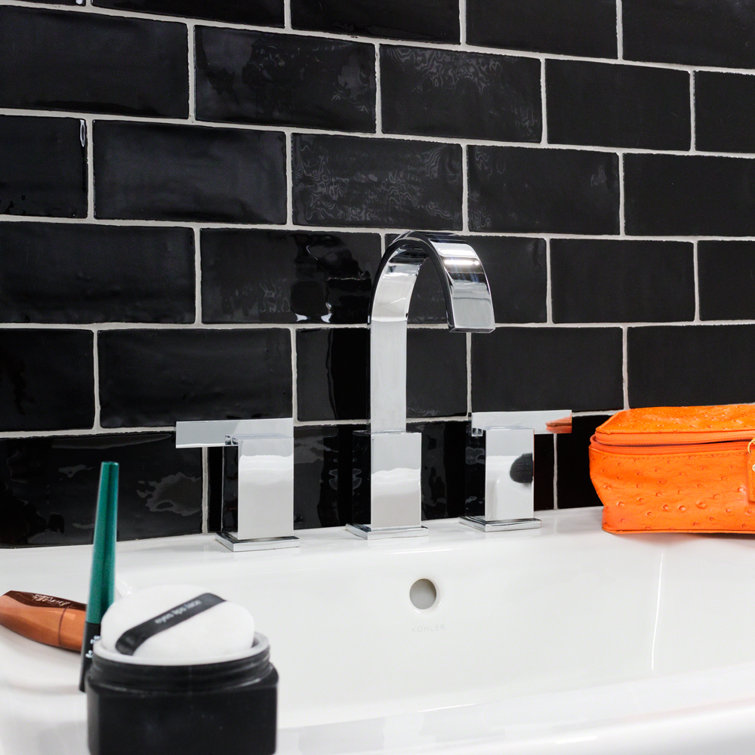 Messi Black Polished Ceramic Subway Wall Tile 3x6