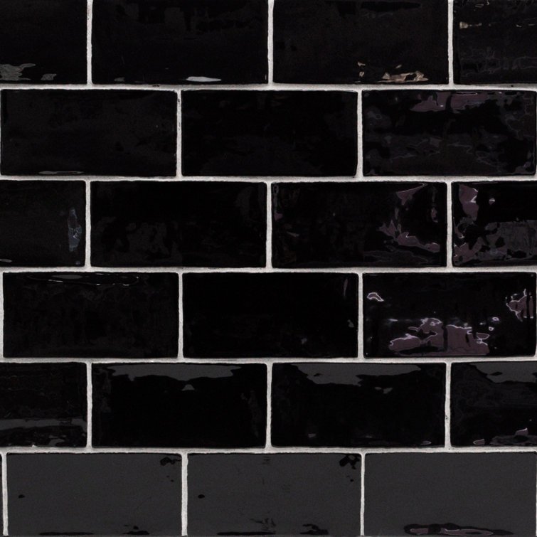 Messi Black Polished Ceramic Subway Wall Tile 3x6
