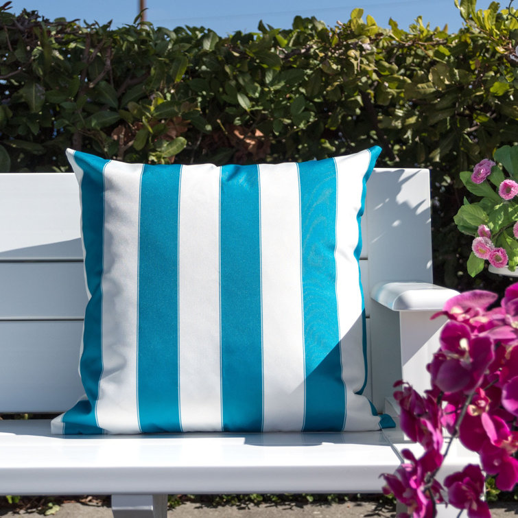 Aqua and White Cabana Stripe Outdoor Throw Pillow Set