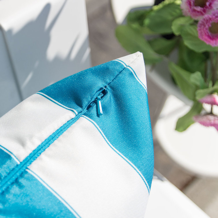 Aqua and White Cabana Stripe Outdoor Throw Pillow Set