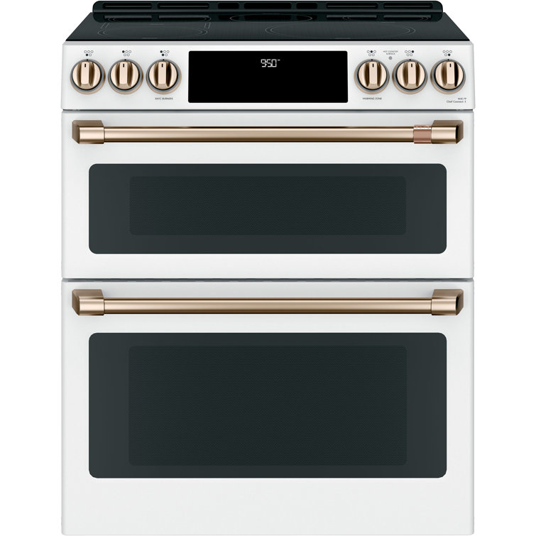 Matte White 30" Smart Double-Oven Induction Range with Convection