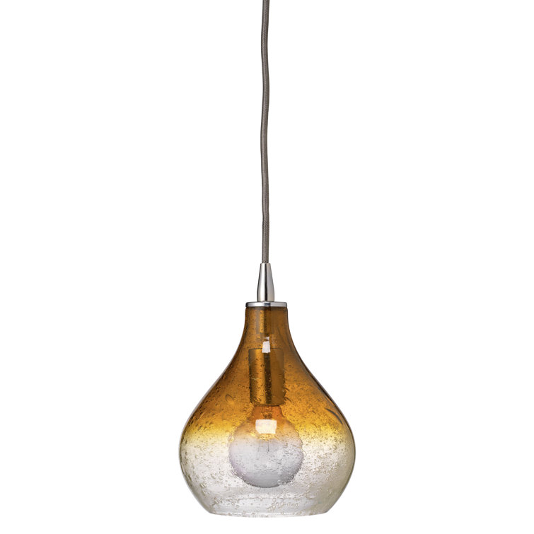 Small Aqua Seeded Glass Pendant Light with Silver Finish
