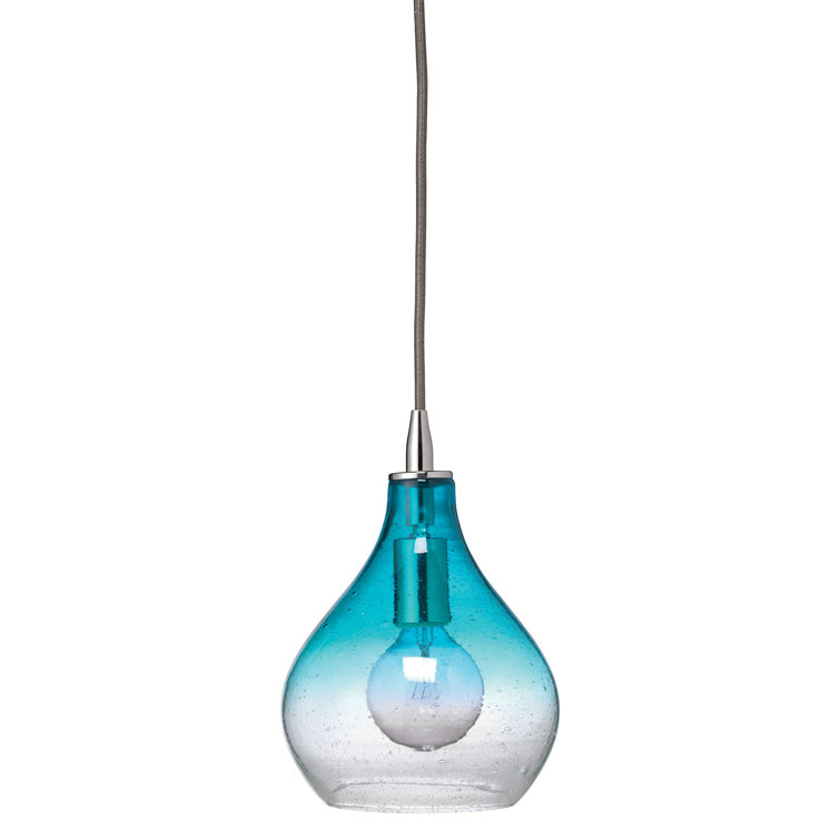 Small Aqua Seeded Glass Pendant Light with Silver Finish