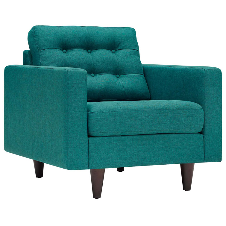 Empress Teal 35.5" Tufted Fabric Armchair with Solid Wood Legs