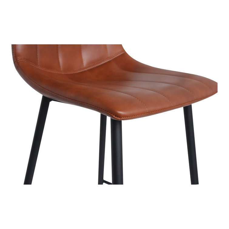 Brown Vegan Leather and Steel Counter Stools, Set of 2