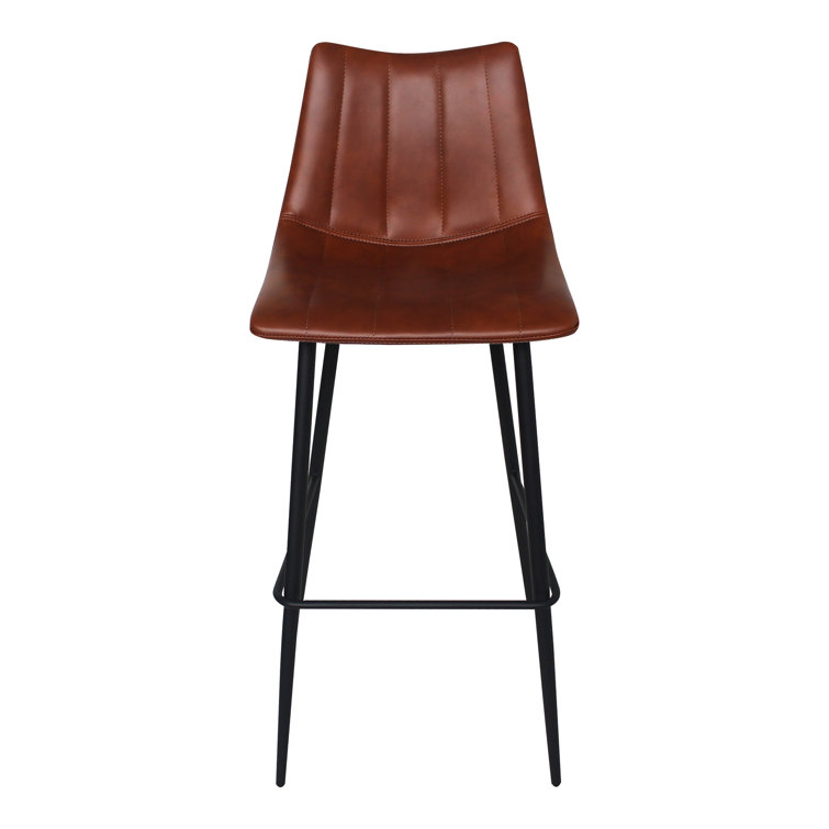 Brown Vegan Leather and Steel Counter Stools, Set of 2