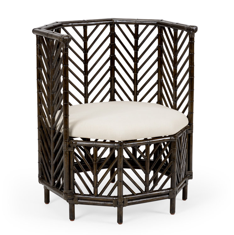 Black Bamboo Barrel Chair with Off-White Cushion