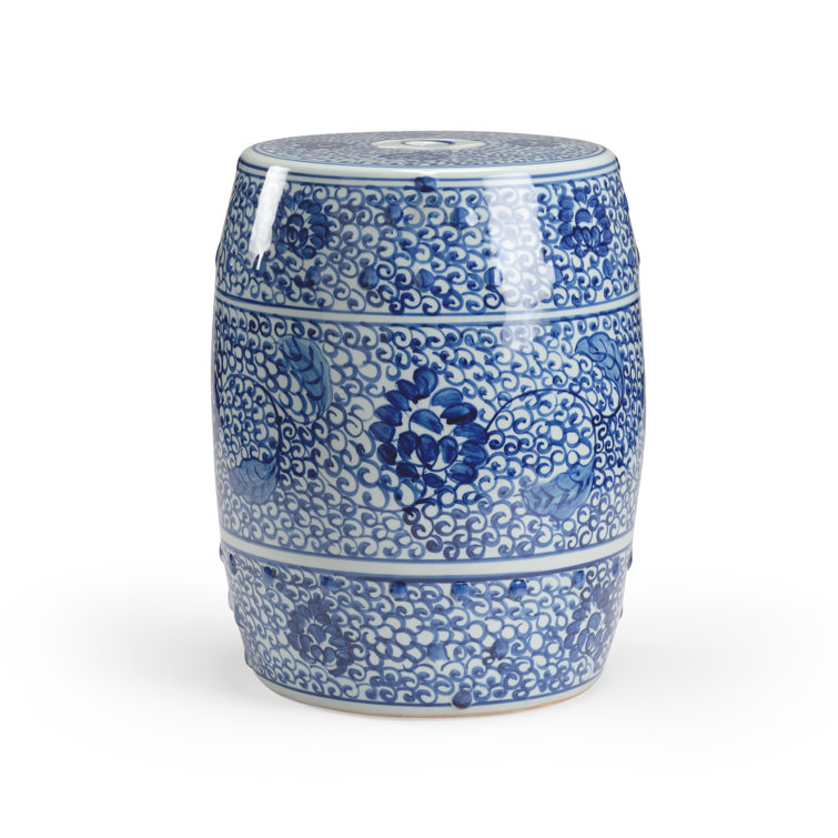 Blue and White Hand-Painted Ceramic Accent Stool
