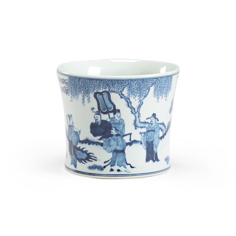 White and Blue Hand-Painted Ceramic Pot Planter