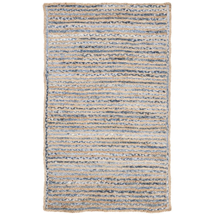 Handmade Natural and Blue Jute Flat Woven 4' x 6' Area Rug