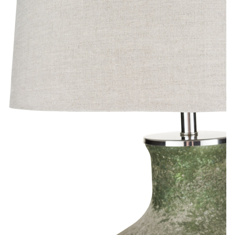 Matteo 18" White Speckled Green Table Lamp with Linen Shade